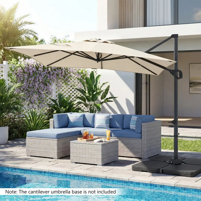 11 x 9 FT Cantilever Patio Umbrella with 360° Rotation and Easy Tilt Adjustment-Beige - Beige - Outdoor Umbrellas