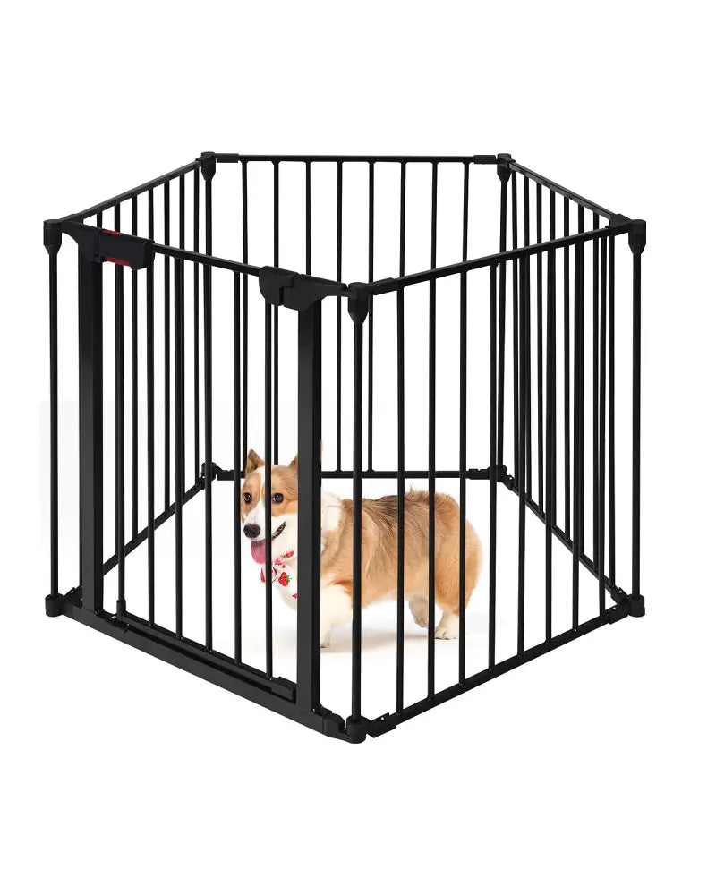 115 Inch Length 5 Panel Adjustable Wide Fireplace Fence-Black - Black - Pet Gate