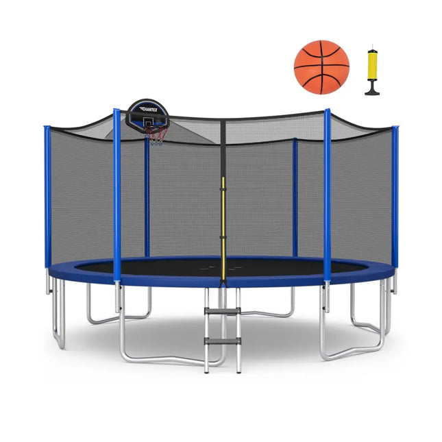 12/14/15/16 Feet Outdoor Recreational Trampoline with Enclosure Net-14 ft - Black - Outdoor Play