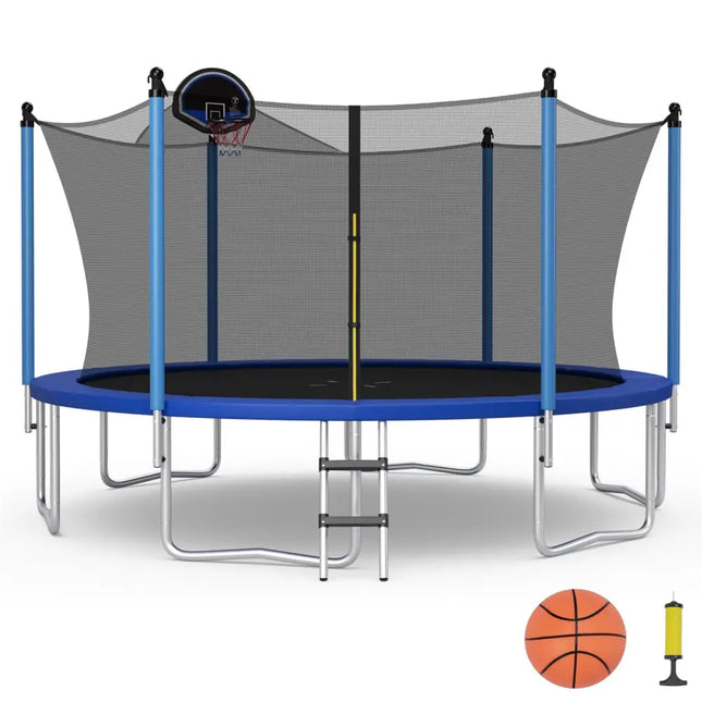12/14/15/16 Feet Outdoor Recreational Trampoline with Ladder and Enclosure Net-16 ft - Black - Outdoor Play