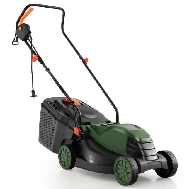 12-AMP 13.5 Inch Adjustable Electric Corded Lawn Mower with Collection Box-Green - Green - Lawn Care Tools