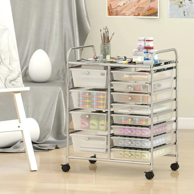 12-Drawer Utility Rolling Cart with Drawers Multi-Use Storage-Transparent Costway