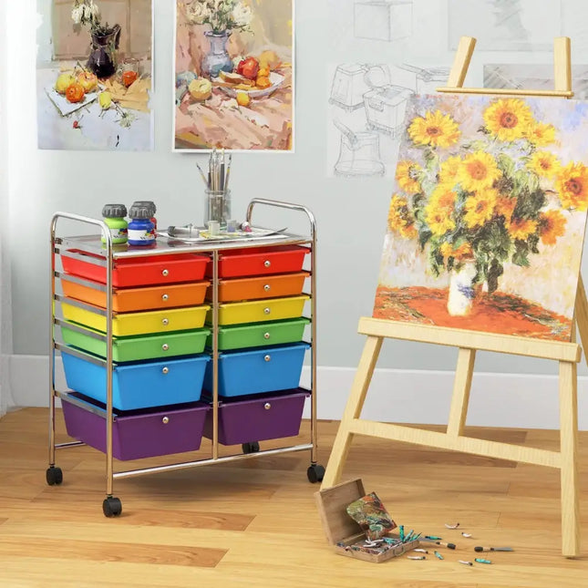 12 Drawers Rolling Cart Storage Scrapbook Paper Organizer Bins-Deep Multicolor Costway