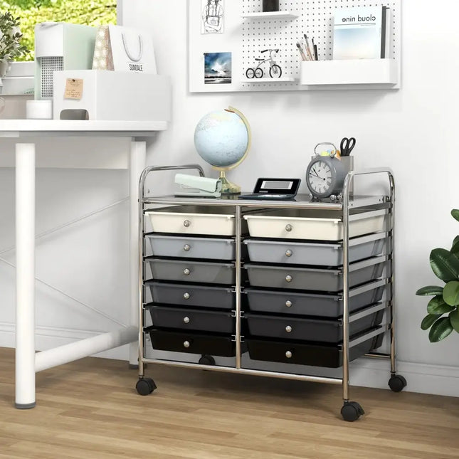 12 Drawers Rolling Storage Cart for Home and Office-Gradient Grey Costway