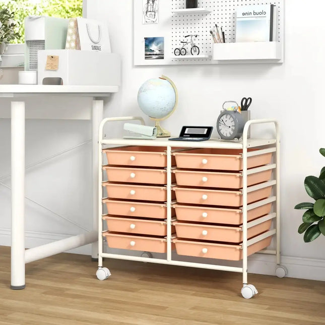 12 Drawers Rolling Storage Cart for Home and Office-Peach Costway