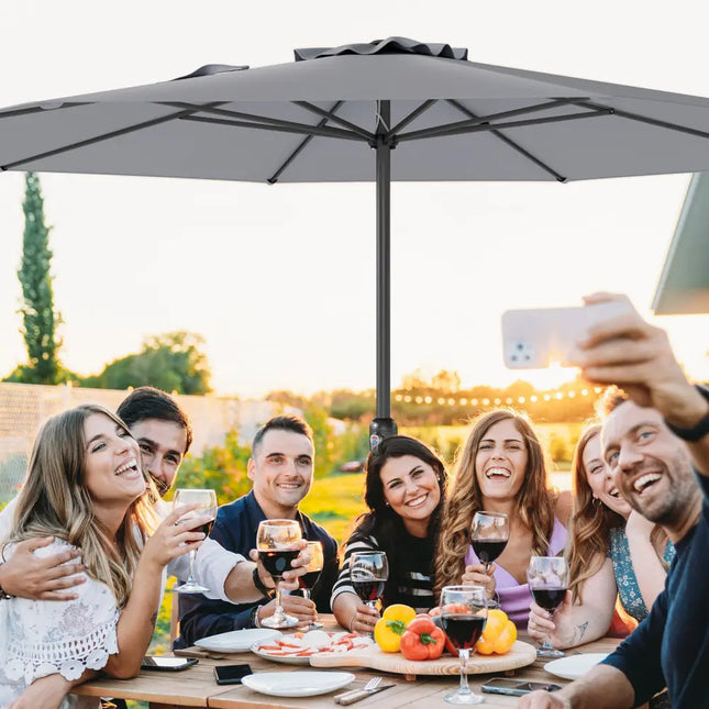 12 Feet Patio Umbrella with Crank Handle and 8 Sturdy Ribs-Gray - Gray - Outdoor Umbrellas