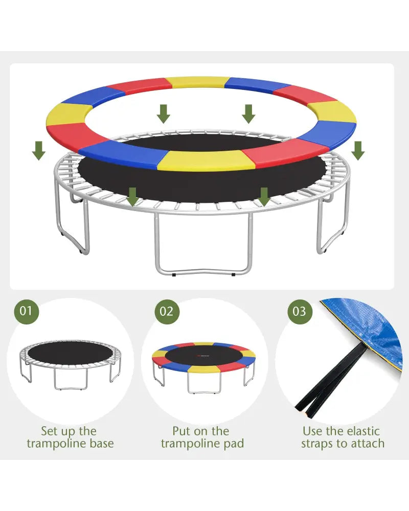 12 Feet Waterproof and Tear-Resistant Universal Trampoline Safety Pad Spring Cover-Multicolor - Multicolor - Trampoline