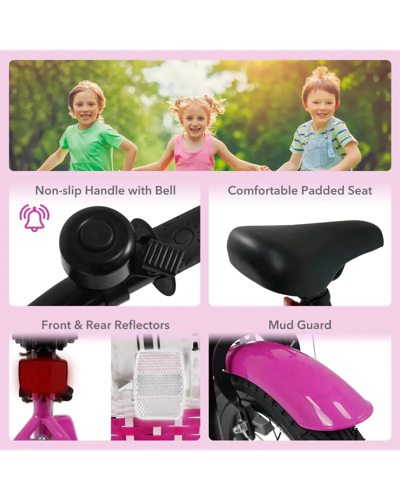 12 Inch Kids Bike with Training Wheels for Aged 3-4 Years Old - Magic Rose - Rose Red - Kids Bike