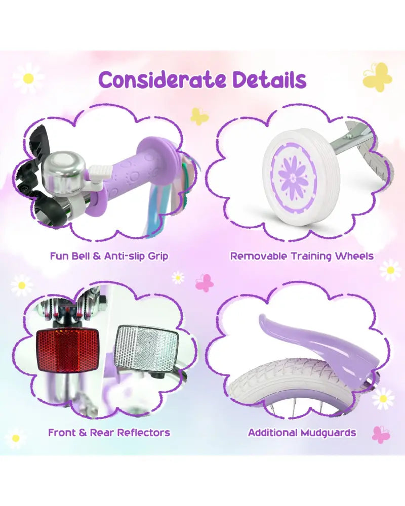 12 Inches Girls Bike with Front Bag and Streamers for 3-4 Years Purple - Purple - Kids Bike