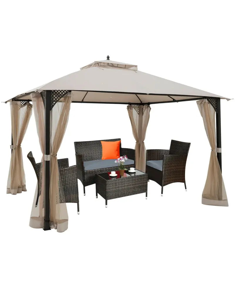 12â™ x 10â™Outdoor Double Top Patio Gazebo-Beige - Beige - Gazebos