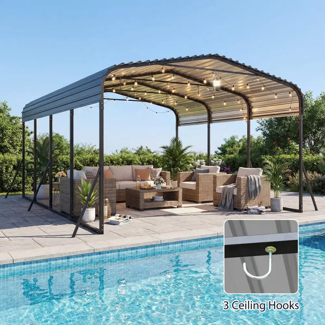 12 x 20 Feet Heavy-Duty Carport Outdoor Galvanized Steel Garage Car Shelter-Black - Black - Gazebos