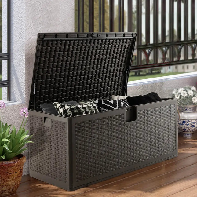 120 Gallon Outdoor Storage Box with Lockable Lid-Brown - Brown - Sheds & Outdoor Storage