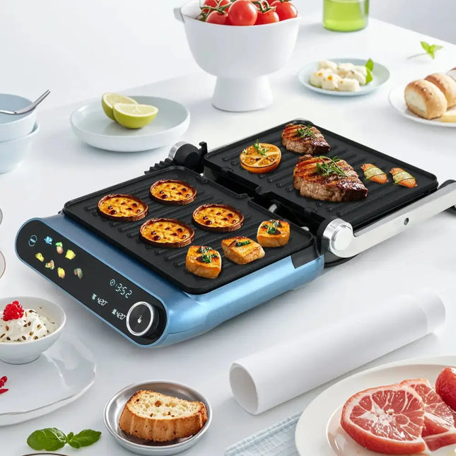 1200W Panini Press Grill with LED Display and 7 Grilling Modes-Blue Costway