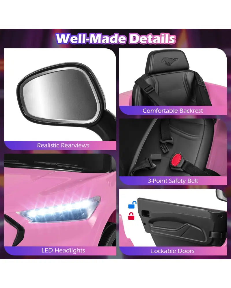 12V Kids Ride on Car Licensed Ford Mach E with Parent Control and Horn-Pink - Pink - Powered Ride On Toys