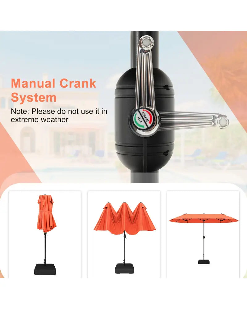 13 Feet Double-Sided Patio Twin Table Umbrella with Crank Handle-Orange - Orange - Outdoor Umbrellas