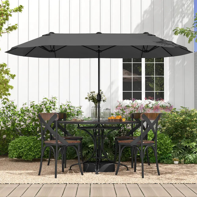 13 Feet Double-Sided Patio Twin Table Umbrella with Crank Handle-Gray - Gray - Outdoor Umbrellas