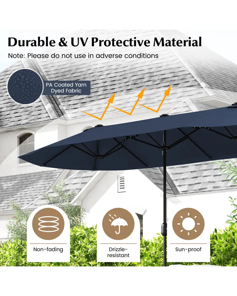 13 Feet Double-Sided Patio Twin Table Umbrella with Crank Handle-Navy - Navy - Outdoor Umbrellas