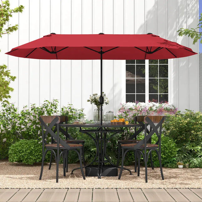 13 Feet Double-Sided Patio Twin Table Umbrella with Crank Handle-Wine - Wine - Outdoor Umbrellas