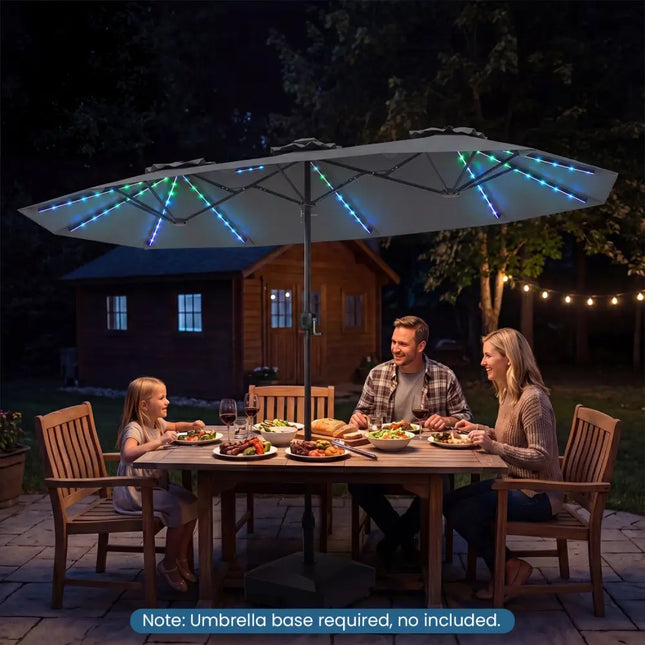 13 FT Double-Sided Patio Umbrella with Color-Changing Flowing Solar LED Lights-Gray - Gray - Outdoor Umbrellas