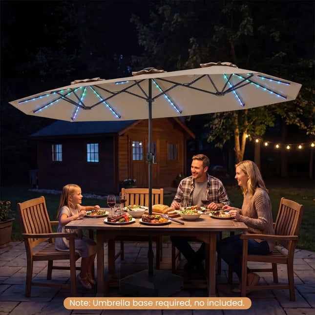 13 FT Double-Sided Patio Umbrella with Color-Changing Flowing Solar LED Lights-Brown - Brown - Outdoor Umbrellas