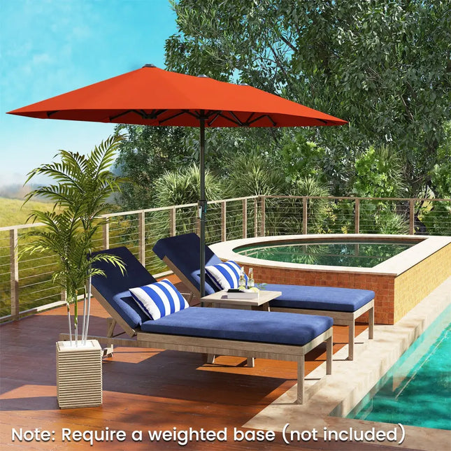 13 FT Large Patio Umbrella Outdoor Double-Sided Table Market Umbrella with Crank Handle-Orange - Orange - Outdoor