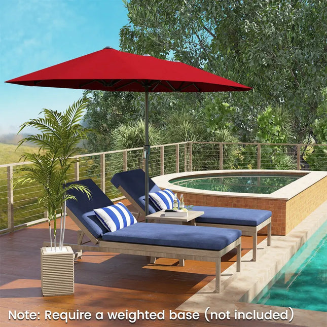 13 FT Large Patio Umbrella Outdoor Double-Sided Table Market Umbrella with Crank Handle-Red - Red - Outdoor Umbrellas