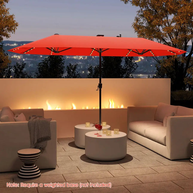 13 FT Large Patio Umbrella with LED Solar Lights and Crank Handle-Orange - Orange - Outdoor Umbrellas
