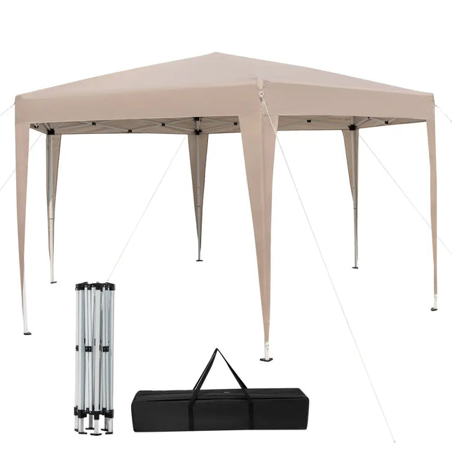 13 x 11.5 FT Hexagonal Pop-Up Height Adjustable Canopy Tent with Dressed Legs-Khaki - Khaki - Canopies
