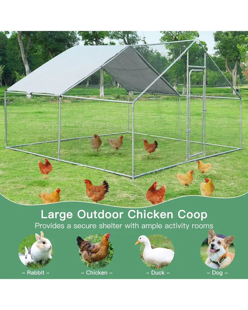 13 x 13 Feet Walk-in Chicken Coop with Waterproof Cover for Outdoor Backyard Farm - White - Chicken Coops