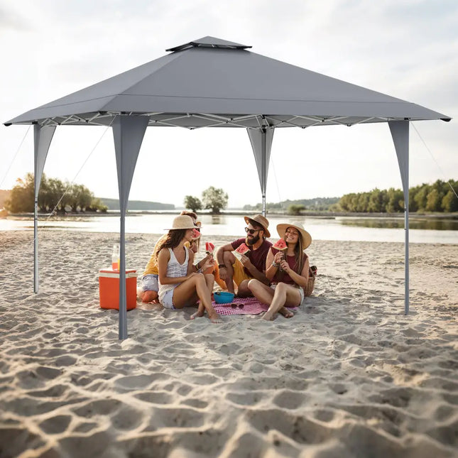 13 X 13 FT Pop up Gazebo with Portable Carrying Bag 8 Stakes and 4 Wind Ropes-Gray - Gray - Gazebos