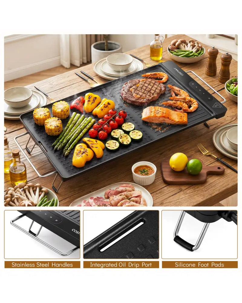 1300W Indoor Electric Grill with Removable Touch Panel-Black - Black - Kitchen Appliances