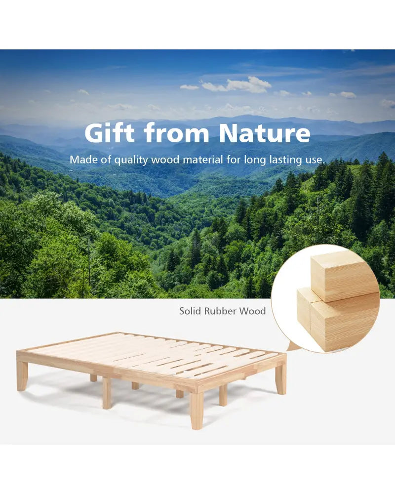14 Inch Full Size Wood Platform Bed Frame with Wood Slat Support-Natural - Natural - Simple Bed Frame