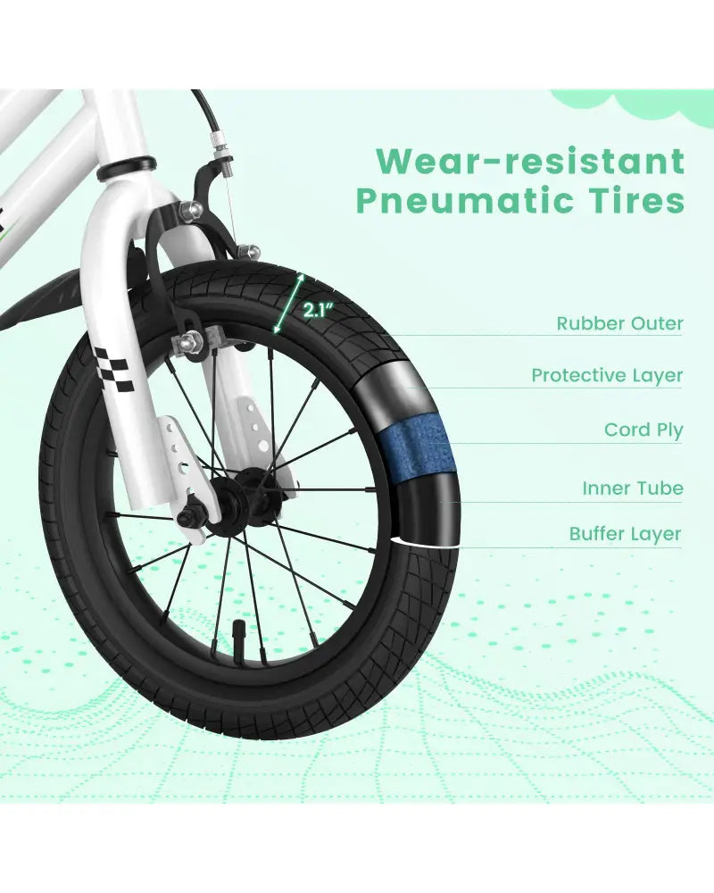 14 Inch Kids Bike with 2 Training Wheels for 3-5 Years Old-Black & White - Black & White - Kids Bike