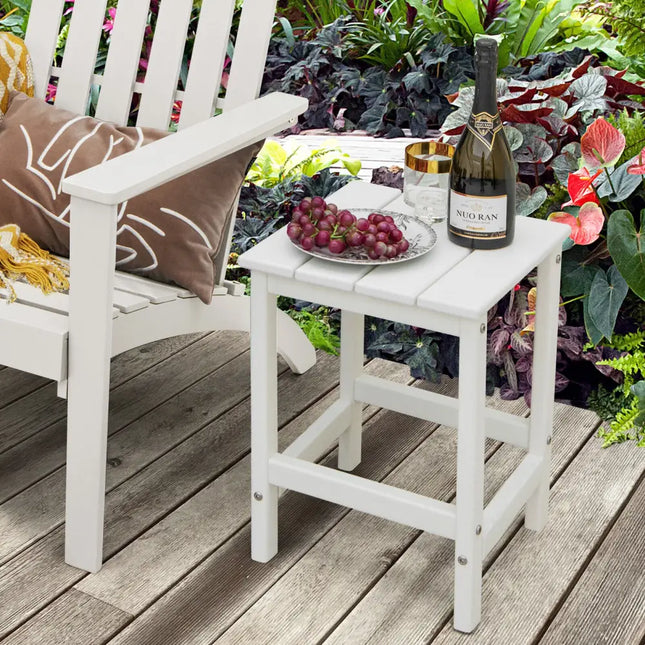 14 Inch Square Weather-Resistant Adirondack Side Table-White - White - Patio Coffee Tables