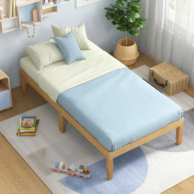 14 Inch Twin Wood Platform Bed Frame with Wooden Slats Support-Natural Costway