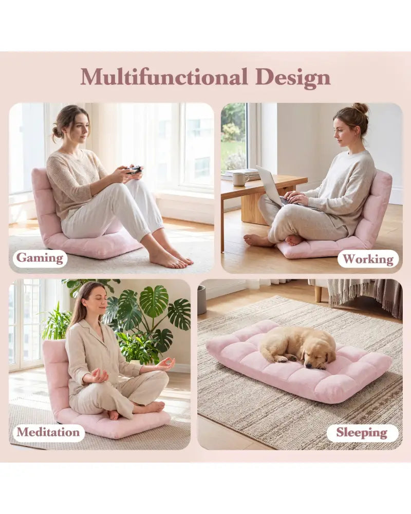 14-Position Adjustable Cushioned Floor Chair-Light Pink - Light Pink - Floor Chairs