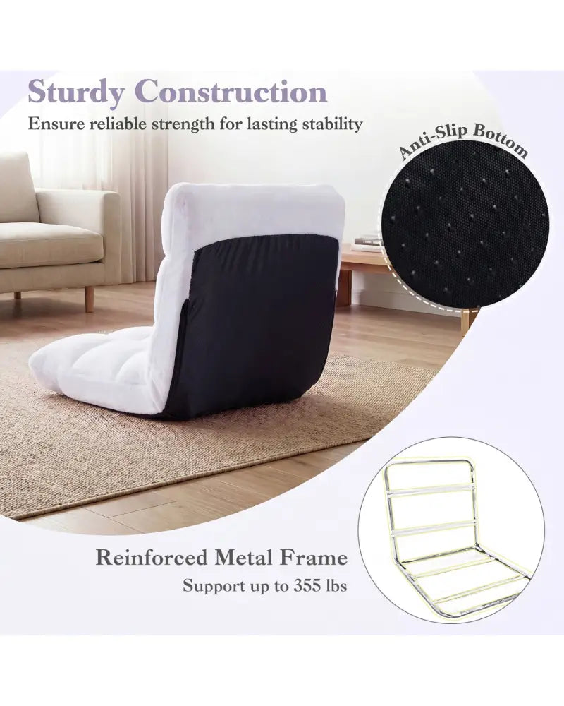 14-Position Adjustable Cushioned Floor Chair-White - White - Floor Chairs