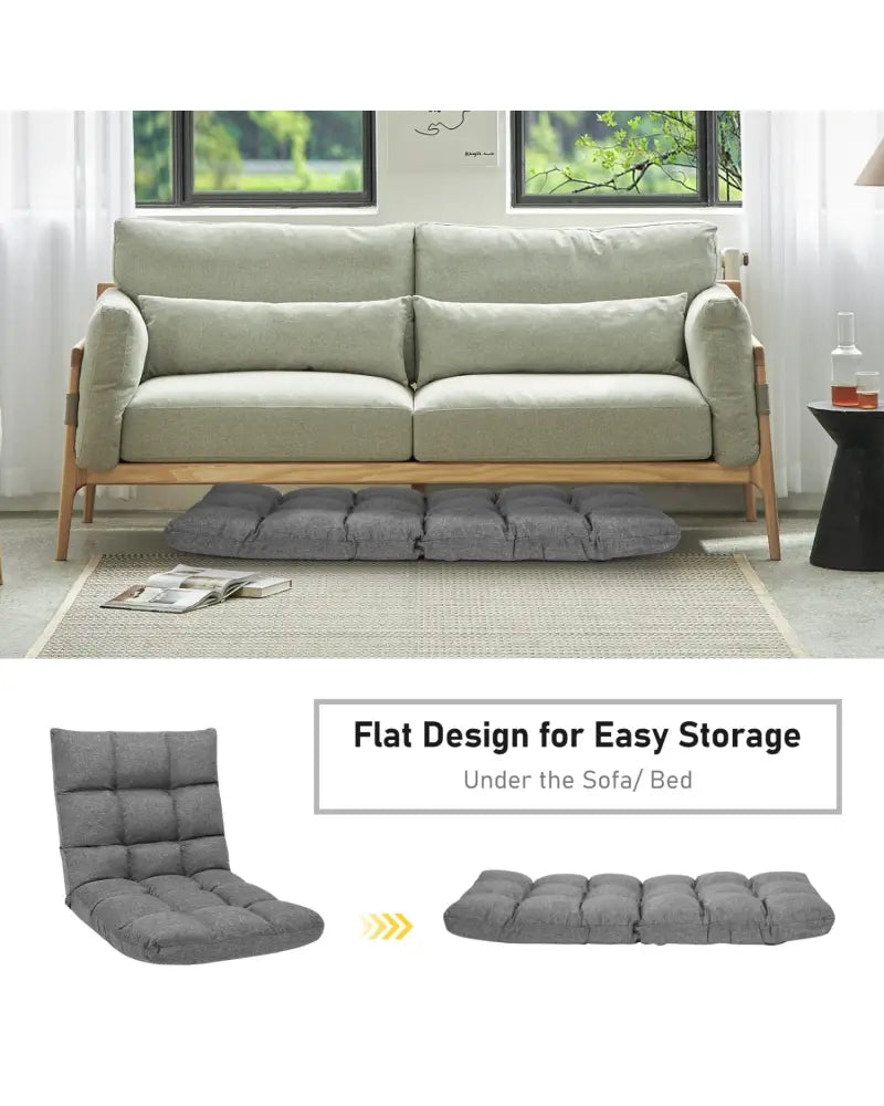14-Position Adjustable Folding Lazy Gaming Sofa-Gray - Gray - Floor Chairs
