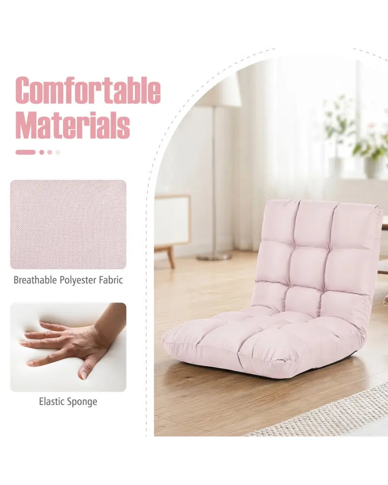 14-Position Adjustable Folding Lazy Gaming Sofa-Light Pink - Light Pink - Floor Chairs