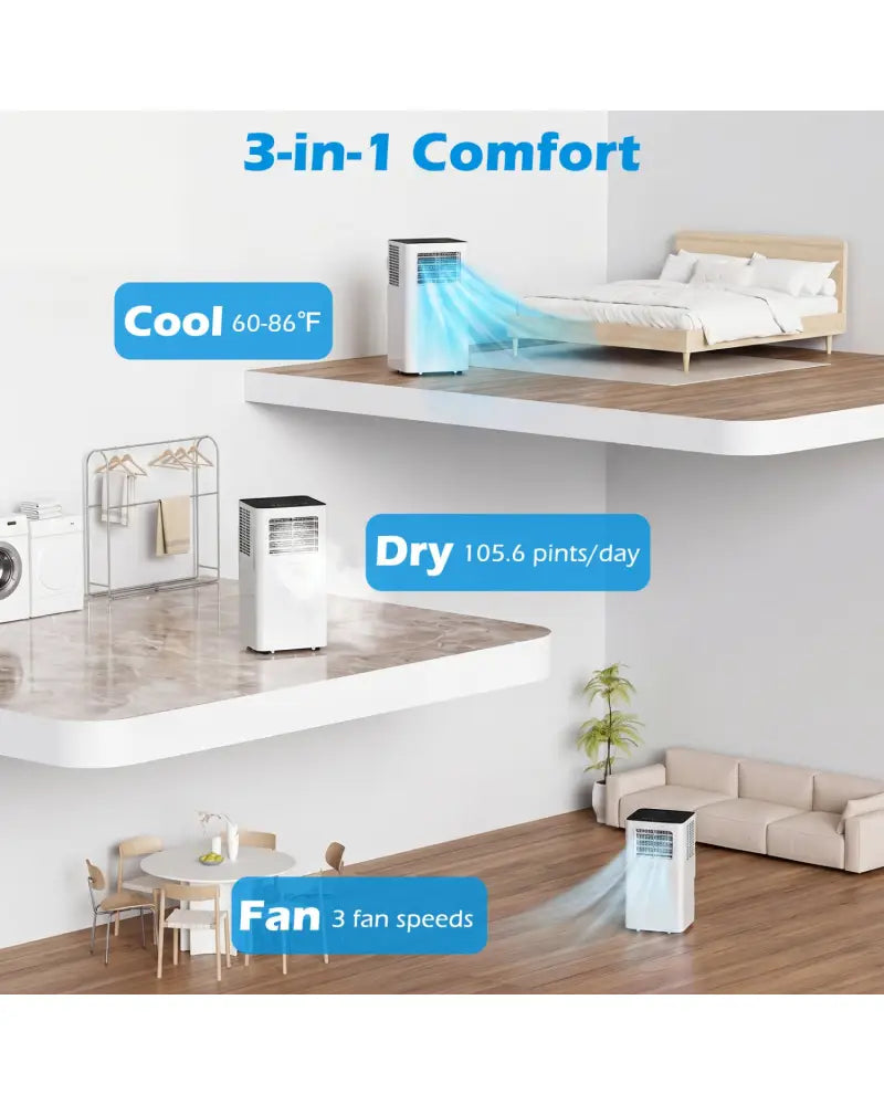 14000 BTU 3-in-1 Smart AC with Wi-Fi and Remote Control & Window Kit-White - White - Portable Air Conditioners
