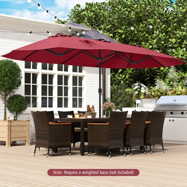 15.5 FT Extra-Large Patio Umbrella with LED Solar Lights and Crank Handle-Red - Red - Outdoor Umbrellas