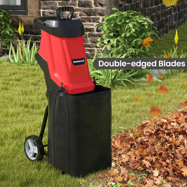 15-AMP Electric Wood Chipper and Shredder Leaf Mulcher with Wheels-Red - Red - Lawn Care Tools