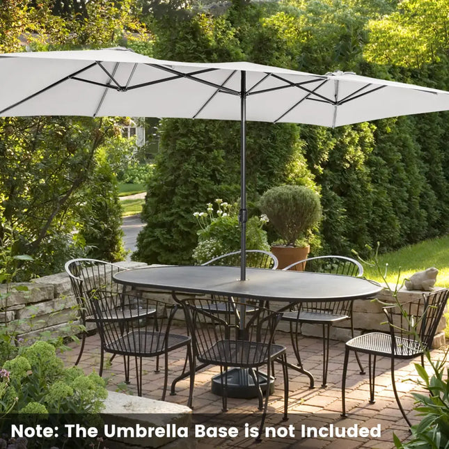 15 Feet Double-Sized Patio Umbrella with Crank Handle and Vented Tops-Beige - Beige - Outdoor Umbrellas