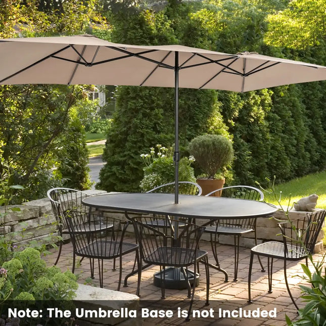 15 Feet Double-Sized Patio Umbrella with Crank Handle and Vented Tops-Brown - Brown - Outdoor Umbrellas