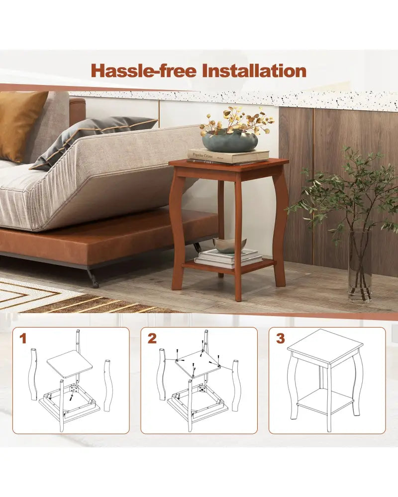 15 Inch 2-Tier Square End Table with Storage Shelf Set of 2-Walnut - Walnut - End & Side Tables