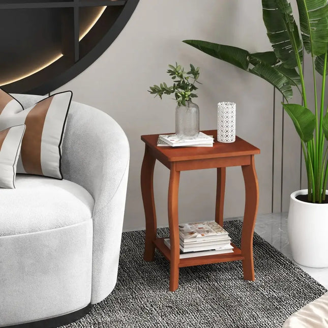 15 Inch 2-Tier Square End Table with Storage Shelf Set of 2-Walnut Costway
