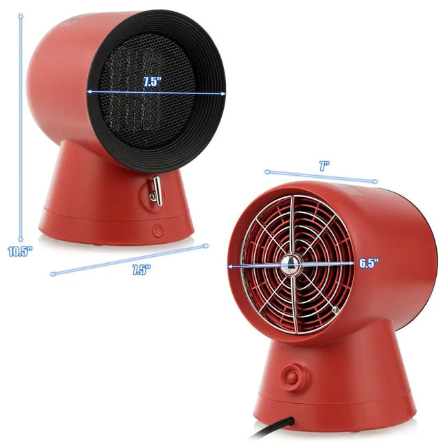 1500 W 2 in 1 Mini Portable Space Ceramic Heater Cooling Fan with Overheat Protection - Red - Oasis Home Essentials