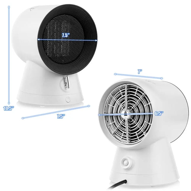 1500 W 2 in 1 Mini Portable Space Ceramic Heater Cooling Fan with Overheat Protection - White - Oasis Home Essentials