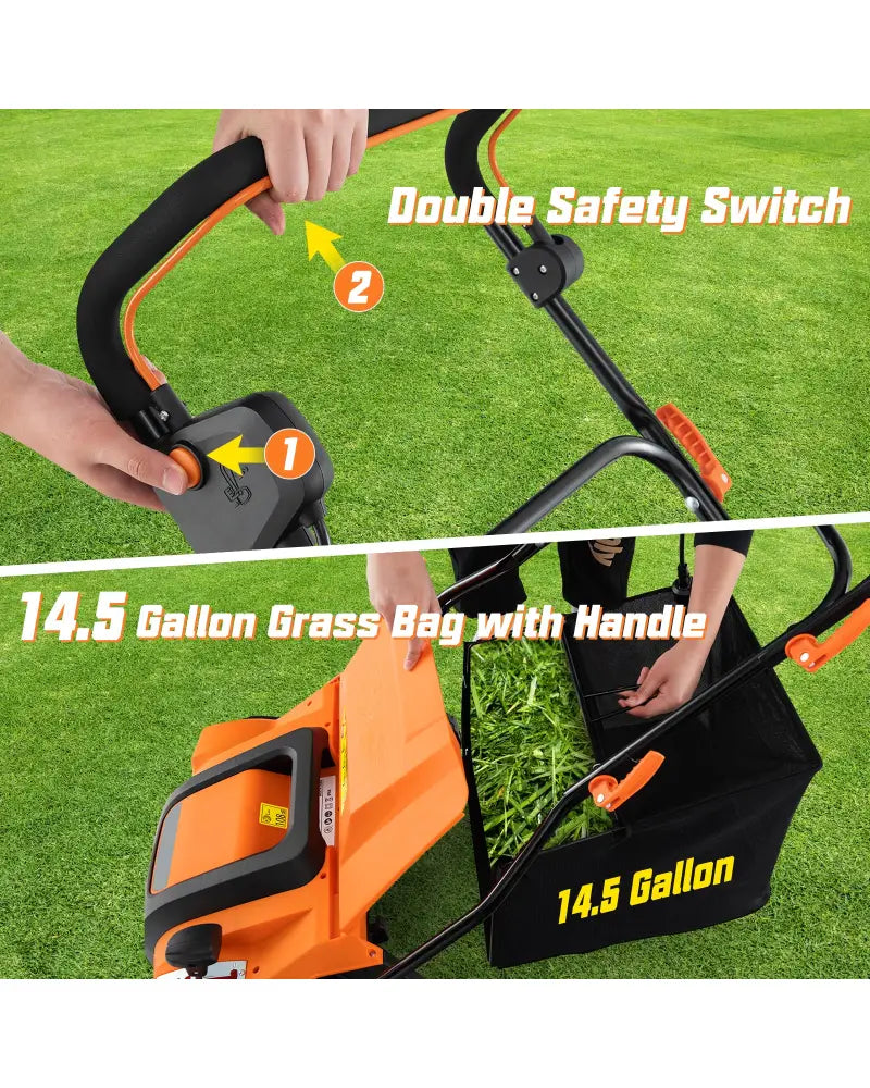 16-Inch Electric Lawn Dethatcher and Scarifier with Collection Bag-Orange - Orange - Lawn Care Tools