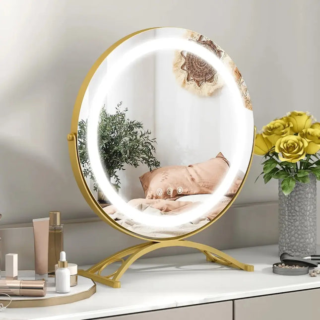 16 x 16 Inch Round LED Vanity Mirror with 3-Color Lighting and Brightness Dimming-Golden Costway